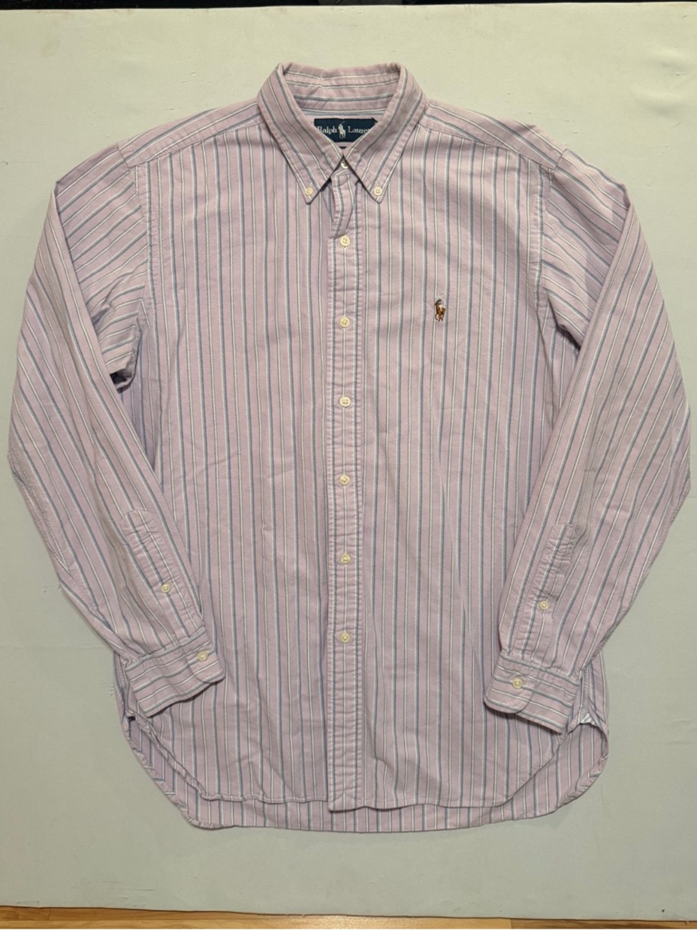 Ralph Lauren Oxford Embroidered Lavender and Blue Striped Button-Down Shirt -M